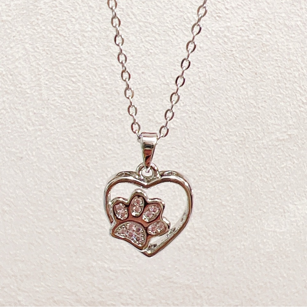 ✨ New cute paw 🐾 pink stones in the heart necklace - Picture 3 of 13
